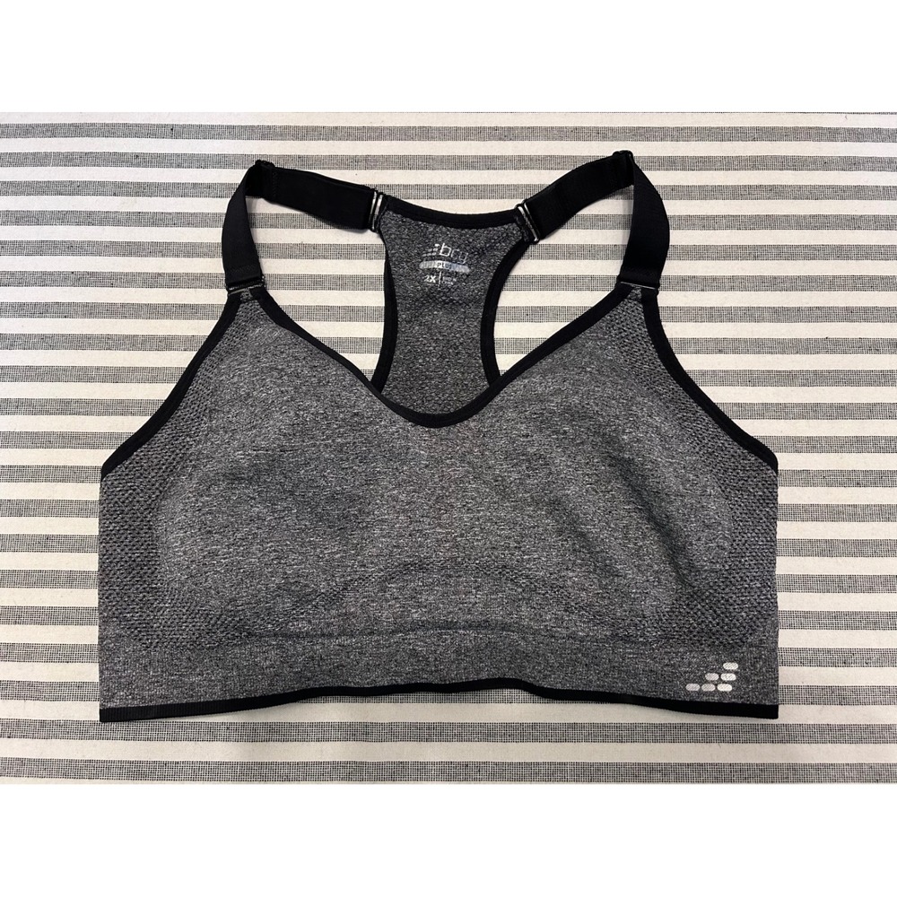 BCG Plus Womens 2X Sports Bra Grey Heathered Racerback Adjustable Straps